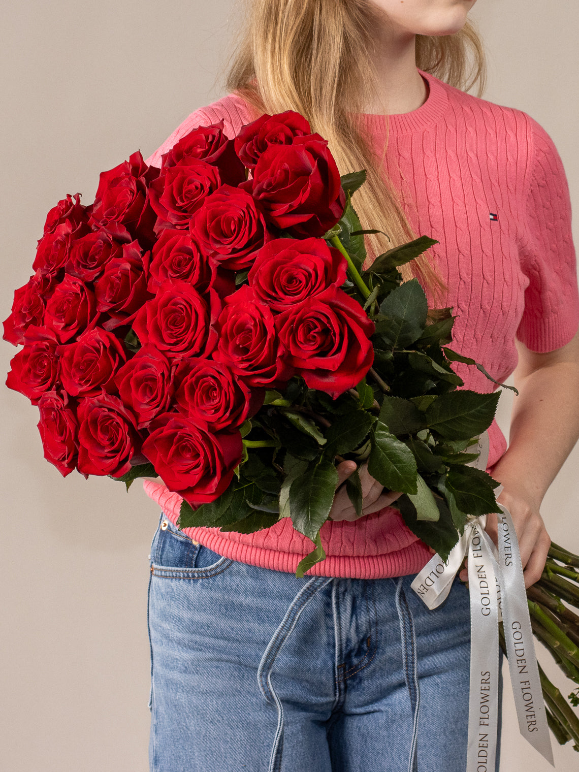 Classic 25 Deep Red Roses Bouquet (70cm)