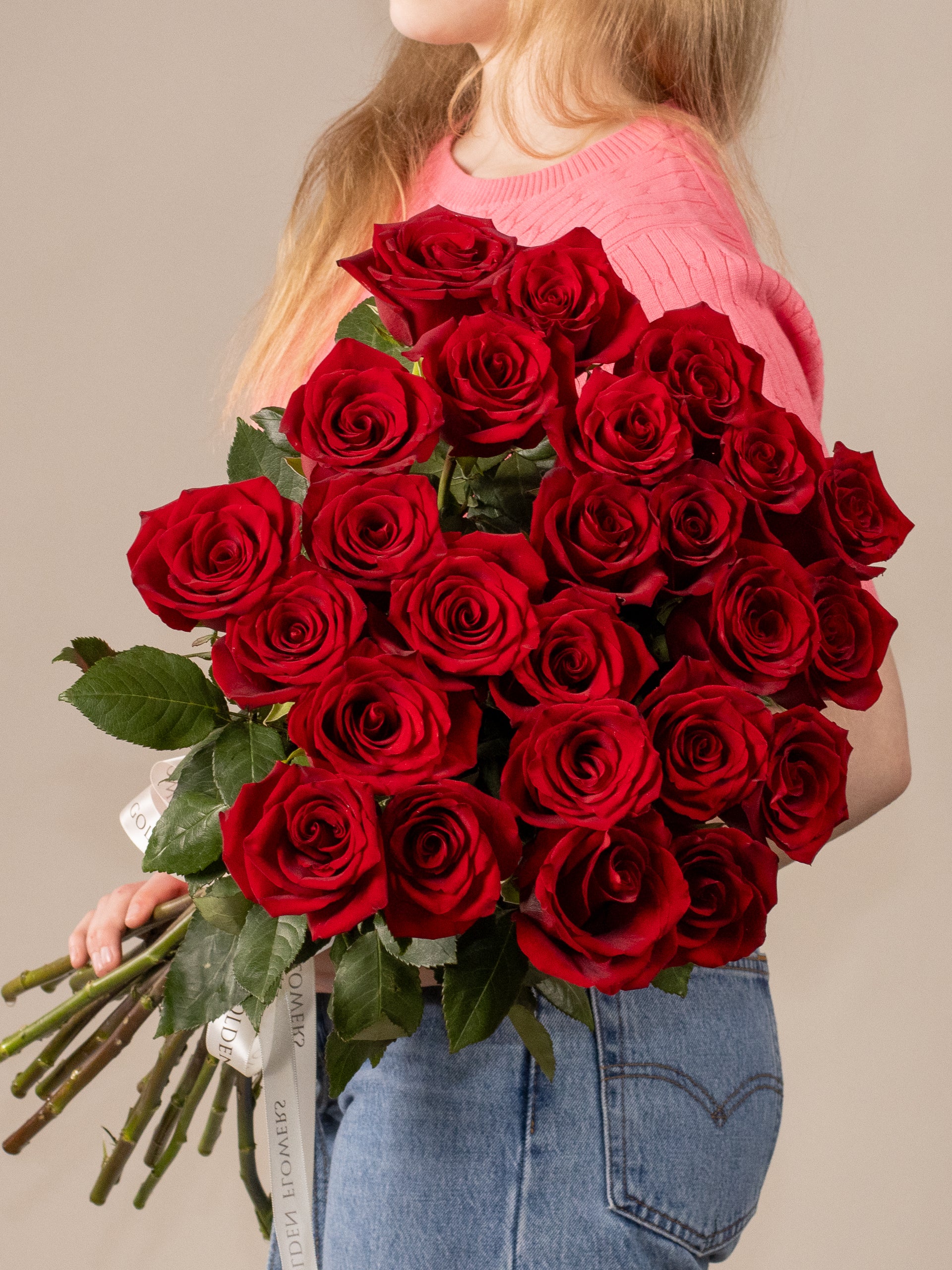 Classic 25 Deep Red Roses Bouquet (70cm)