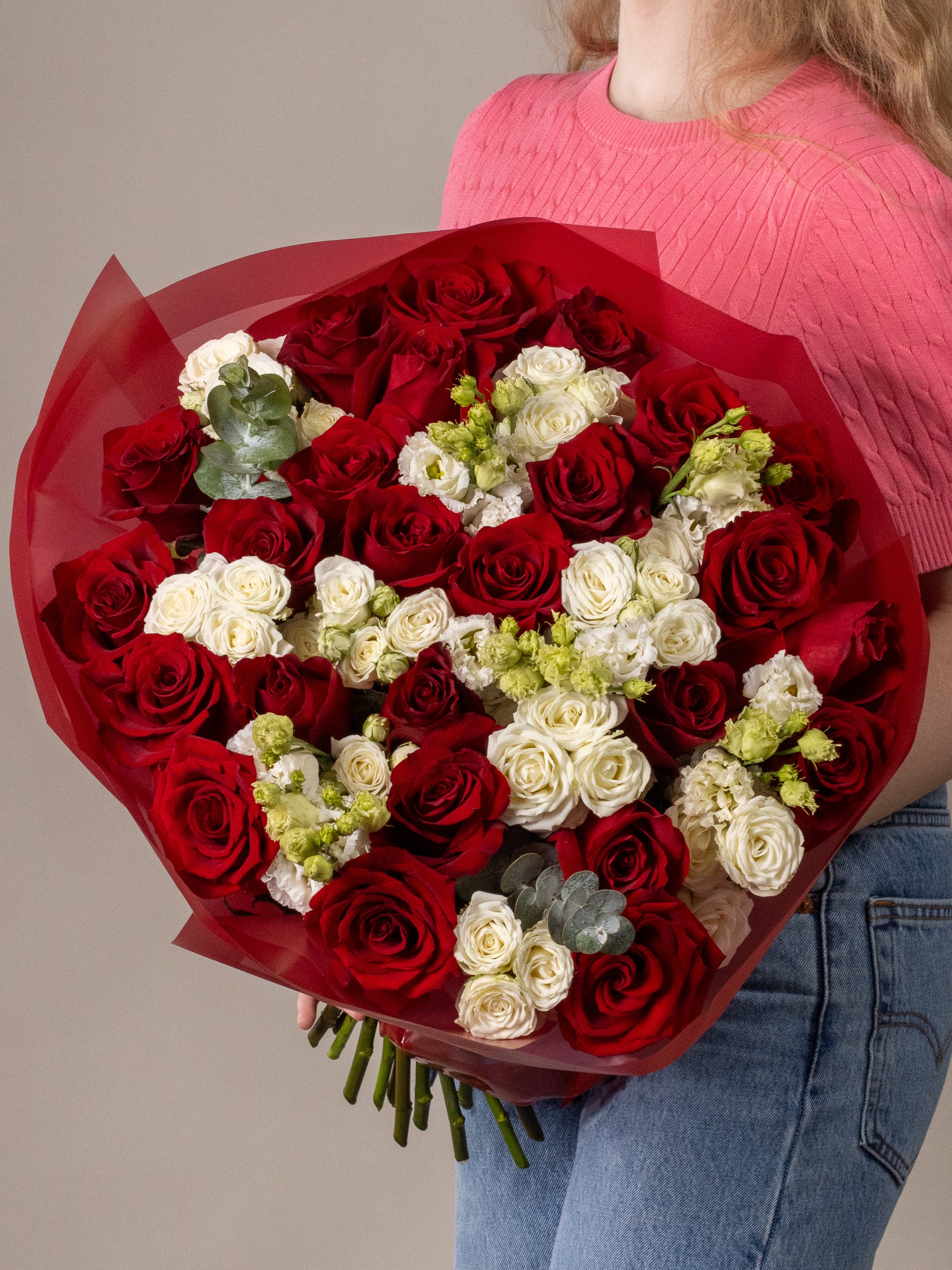 Deep Red Ecuadorian & White Roses Bouquet
