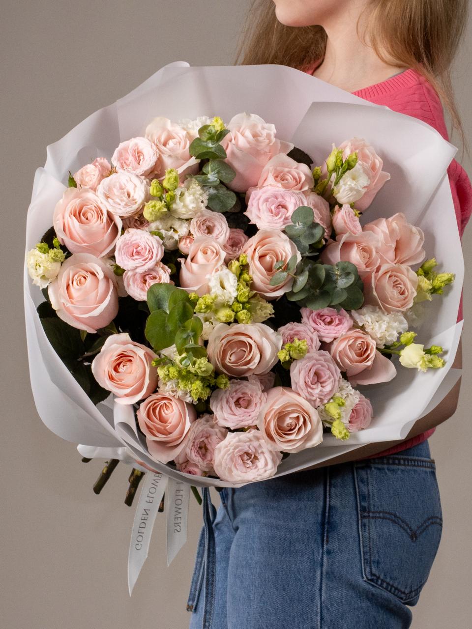 Pastel Pink Roses & Eucalyptus Bouquet